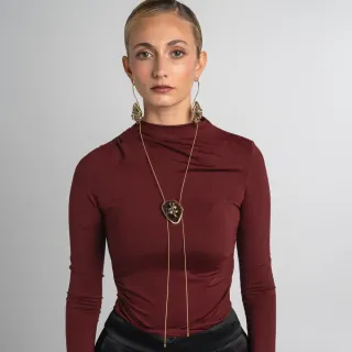 Women's Handmade Long Earrings Gloom | GS1889 Kalliope Brass-Black Oxidation-White Crystals