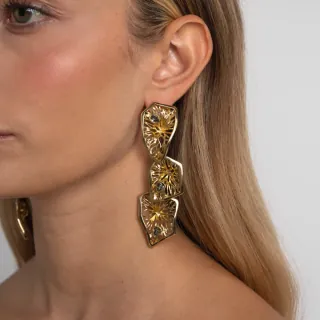 Γυναικεία Χειροποίητα Μακριά Σκουλαρίκια Canopy | GS1891 Kalliope Ορείχαλκος-Γκρι Κρύσταλλα