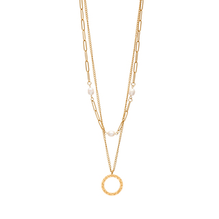 Women's Necklace-Link HT-WKD045G Visetti Steel 316L-Gold IP Pearls