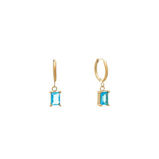 Women's Hoop Earrings WIth Charm Visetti 42AD-SC003GQ Steel 316L-Gold IP Aqua Blue Crystal