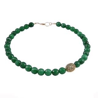 Women's Necklace KRAMA JEWELS KK01428 Pine Jade 10mm-Silver 925-Brass-Gold PlatIng-Green Zircons cz