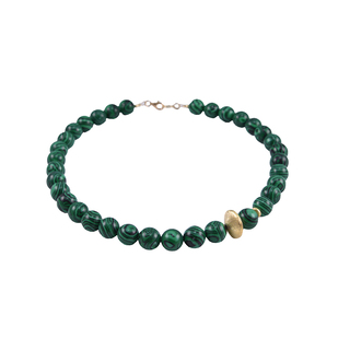 Women's Necklace KRAMA JEWELS KK01427 Green Malachite 10mm-Silver 925-Gold Plating 