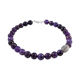 Women's Necklace KRAMA JEWELSKK01440 Purple Jade 14mm-Silver 925-Brass-Rhodium PlatIng-White Zircons cz