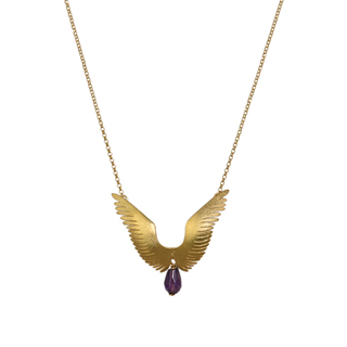 Women's Feathers Necklace KK01473 Silver 925-Gold Plated-Amethyst