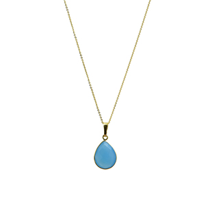 Κολιέ  Μεσαίο Δάκρυ KRAMA JEWELS  Ασήμι 925-Επιχρύσωση Briole Μπλε Χαλκηδόνιος KK01794