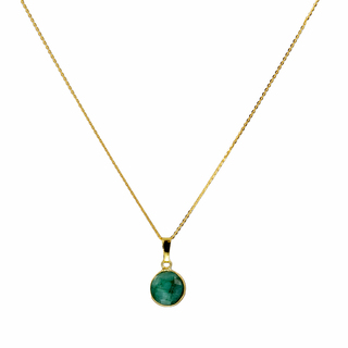Women's Necklace  KRAMA JEWELS Silver 925-Gold Plated Round Briole Emerald KK0831