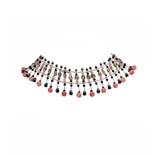 Women's Handmade Choker Necklace KK0890 925 Silver Black Onyx-Strawberry Quartz-Smoky Quartz