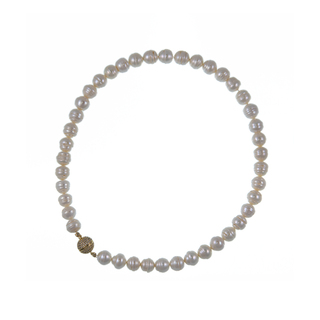 Women's Necklace KRAMA JEWELS Pearl 10mm-Silver 925-Brass-Gold PlatIng White Zircon KK0984
