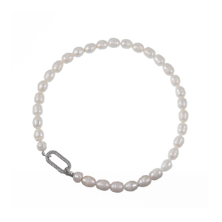 Women's Necklace KRAMA JEWELS Baroque Pearl 14mm Silver 925-Brass-Platinum Plating White Zircon KK0985