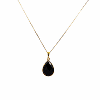 Women's Necklace Big Tear KRAMA JEWELS Silver 925-Gold Plated Briole Black Onyx KK0994