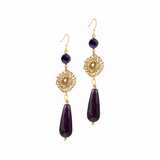 Women's Earrings Big Tear KRAMA JEWELS Silver 925-Gold Plated Amethyst And Purple Jade KS00867