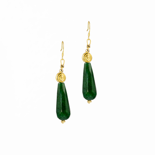 Women's Earrings Big Tear KRAMA JEWELS Silver 925-Gold Plated Green Jade KS00871