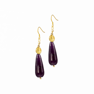 Women's Earrings Big Tear KRAMA JEWELS Silver 925-Gold Plated Purple Jade KS00872