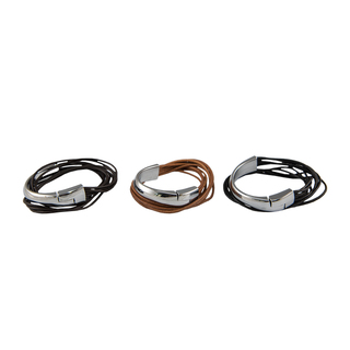 Women's Bracelet Leather-Steel 316L 45230220