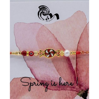 Women's Handmade  Bracelet  For March Candy And Pearl Brass-Gold IP M041