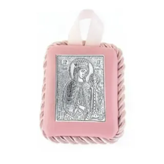 Παιδική Εικόνα Ασήμι 925 Παναγία-Ρόδο Αμάραντο  Princelino MA-ED1008F-R