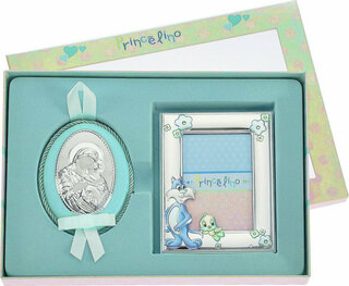 Baby set Silver 925 Frame Cat and Bird-Bedtime Icon Princelino MA-S132-3C