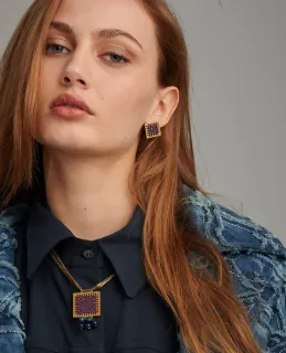 Γυναικεία Χειροποίητα Καρφωτά Τετράγωνα Σκουλαρίκια  Kedima Ορείχαλκος-Νήμα MINI PSATHA  LifeLikes