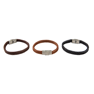 Men's Bracelet Leather-Steel 316L 45230261