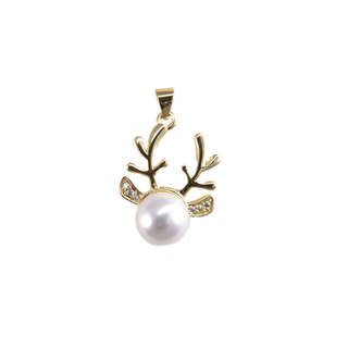 Lucky Charm 2024 Pendant Reindeer With White Zircons And Pearl Brass KM00179