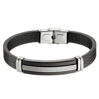 Men's Bracelet Black Leather-Steel Black IP N-00388 Artcollection