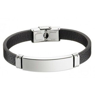Men's Bracelet Black Leather-Steel Black IP N-00435 Artcollection