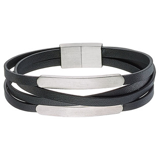 Men's Bracelet Black Leather-Steel N-00471 Artcollection