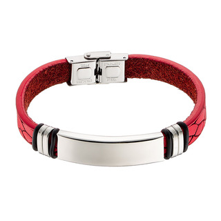Men's Bracelet Red Leather PU-Steel Black IP N-00530 Artcollection