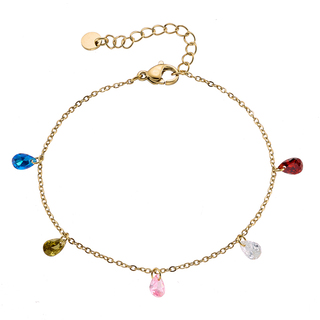 Women's Chain Bracelet Charms-Colorful Crystals Steel-Gold IP N-00960G Artcollection