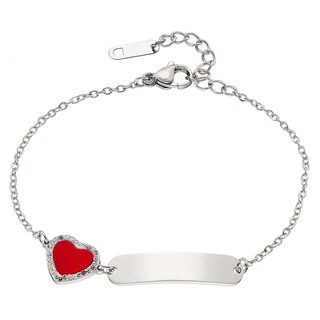 Women's Chain ID Bracelet With Heart-Crystals And Red Enamel Steel N-01018 Artcollection