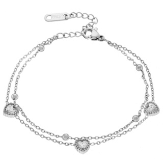 Women's Bracelet With Hearts 316L Steel And White Zircons N-01033 Artcollection