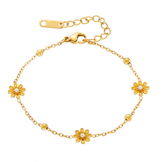 Women's Bracelet Daisies 316L Steel And Pearls N-01042 Artcollection