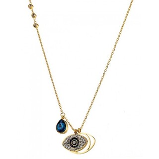 Women's Short Eye Necklace Steel IP Gold White and Blue Crystals N-01301G Artcollection