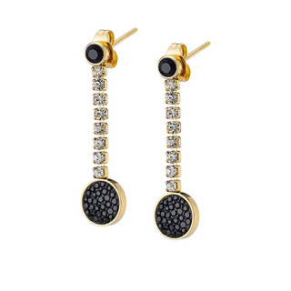 Womens Long Earrings - White And Black Zircons Steel 316L-Gold IP N-02282  Artcollection