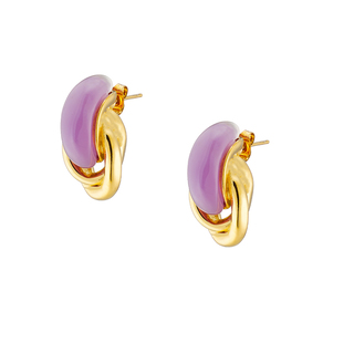 Γυναικεία Καρφωτά Σκουλαρίκια  Με Χρωματιστή Πέτρα Ατσάλι Χρυσό IP N-02363 Artcollection