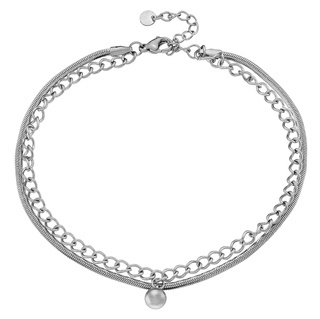 Women's Ankle Bracelet Double Chain With Steel Ball N-03769 Artcollection