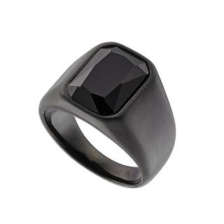 Men's Ring Black Onyx Steel 316L-Black IP N-03890 Artcollection