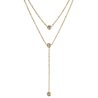 Women's Surgical Steel-Gold IP Tie-Double Necklace N-07131G Artcollection