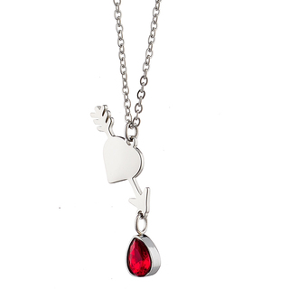 Women's Short Necklace Heart and Arrow With Red Zircon Teardrop Steel N-07174 Artcollection