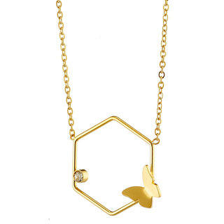 Women's Necklace With Butterfly 316L Steel-White Zircons N-07176 Artcollection
