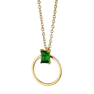 Women's Necklace Circle N-07188 Artcollection Steel 316L- Gold IP-Green Zircon