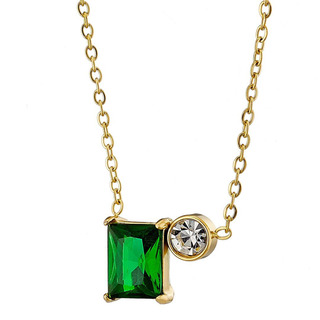 Women's Necklace N-07203 Artcollection Steel 316L- Gold IP-Green And White Zircons