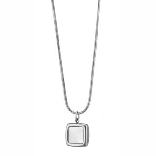 Women's Short Necklace Square Steel N-07229 White Mother Of Pearl  Artcollection