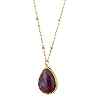Women's Necklace With Amethyst Stone Steel 316L-Gold Plating IP N-07284 Artcollection