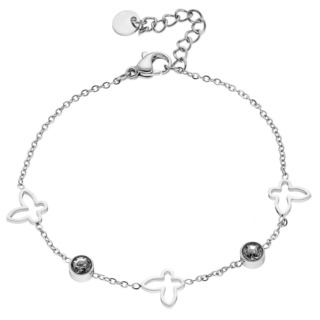 Women's Bracelet Steel Chain Butterflies-White Zircon N-00986 Artcollection
