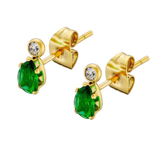 Women's Stud Earrings Surgical Steel 316L With Green Zircons N-02269 Artcollection