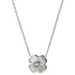 Woman surgical steel medium clover necklace with white  crystal stones   N-07107 Artcollection