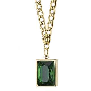 Women's Necklace N-07134G Artcollection Steel 316L- Gold IP-Emerald Color Stone