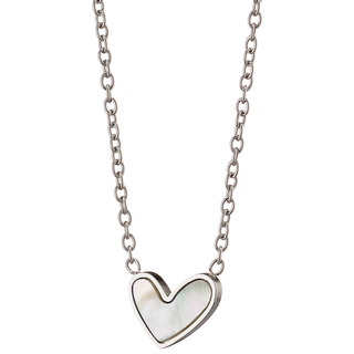 Women's Short Necklace Heart Steel White Mother Of Pearl N-07213 Artcollection