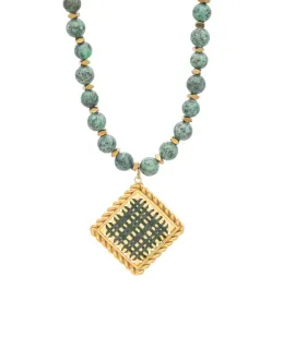 Γυναικείο Χειροποίητο Εντυπωσιακό Κολιέ Ροζέτα Kedima Ορείχαλκος-Νήμα-Πέτρες Αμαζονίτη 5212018789517 LifeLikes